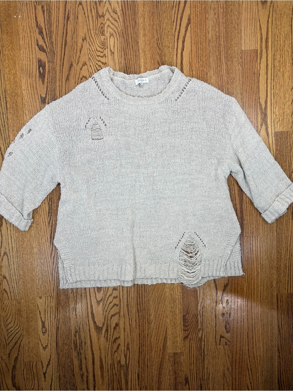 Umgee Light Beige Distressed Scoop Neck Sweater (1XL)